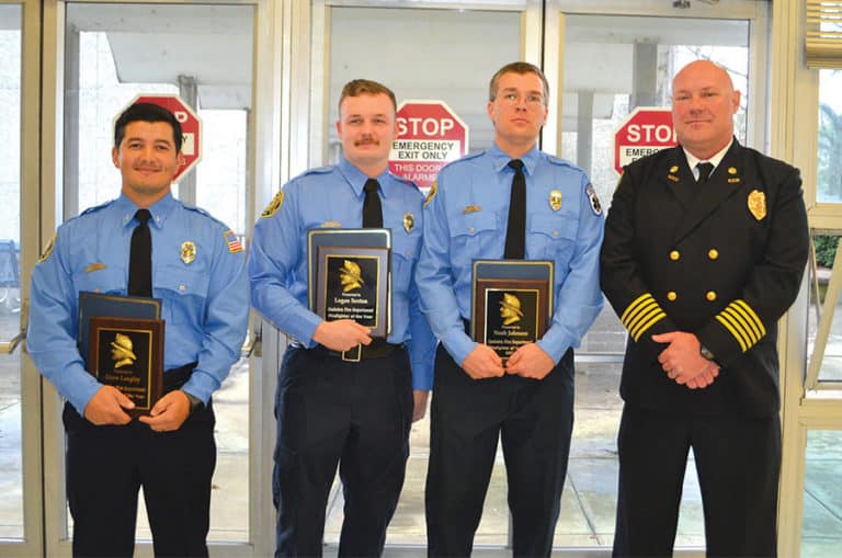 Pictured, from left: firefighters Drew Langley, Logan Sexton, Noah Johnson and GFD Fire Chief Wil Reed.