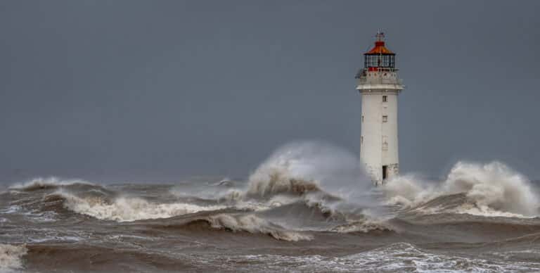 New Brighton Lighthouse at Perch Rock on the opposite side of the River Mersey to Liverpool