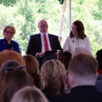June Scobee (left), Don Killingsworth (middle), and Northeast Alabama Challenger Executive Director, Farrah Hayes (right).